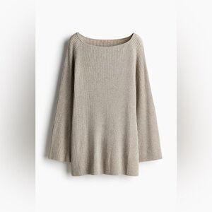 H&M Taupe Heather Long Sleeve Wide Neck Ribbed Knit Sweater Top S